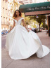 Classic Ivory Satin Cutouts Box-pleated Wedding Dress